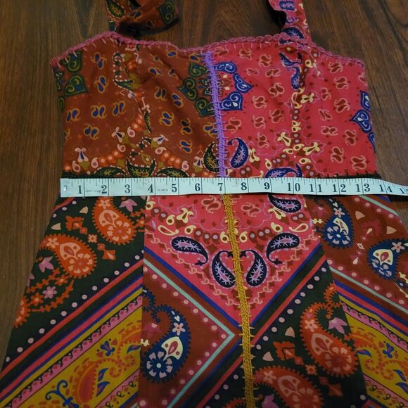 FARM RIO Red Patchwork Bandana Sleeveless Embroidered Mini Dress Women's Medium - Picture 11 of 15